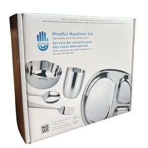 Ahimsa Mindful Mealtime Set NIB | Classic Silver Stainless Steel 5 Piece Set